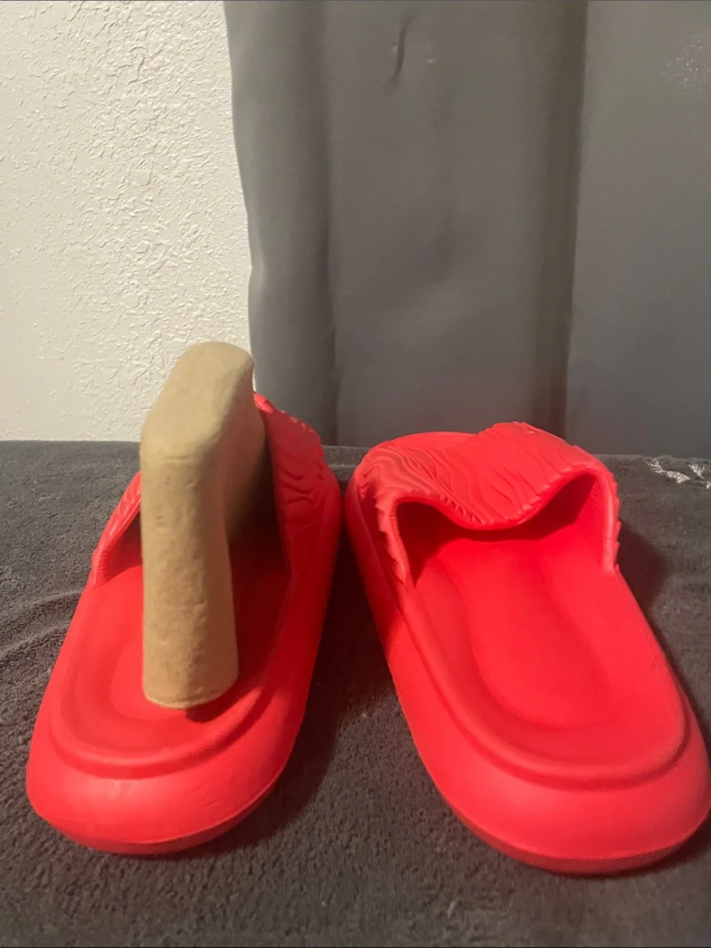 Women’s Red Slide Sandals - Cushioned Textured Strap NWOT